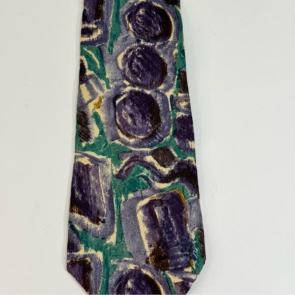 The Custom Shop Silk Tie Abstract Pattern Pointed Purple Green Mens One Size - Picture 3 of 10